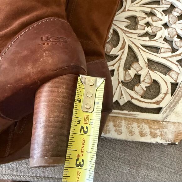 UGG Suede Leather Brown Heels Boots Women’s 9 - Picture 6 of 10